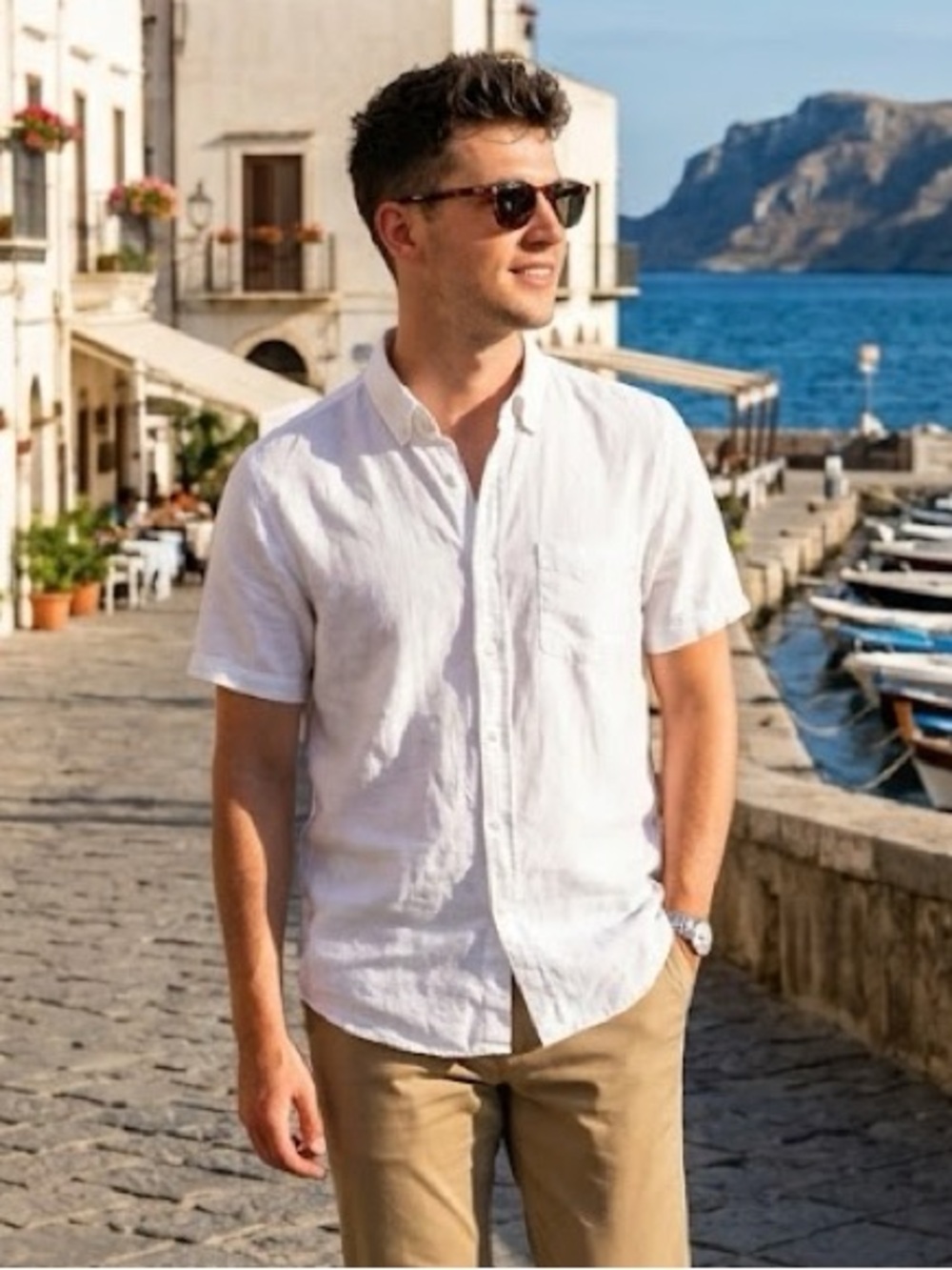 Porter & Ash Men’s 100% Linen Shirt Short Sleeve White Size S